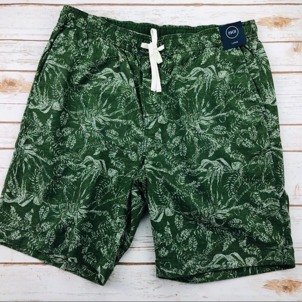 Nordstrom 1901 Green Tropical Linen Blend Shorts